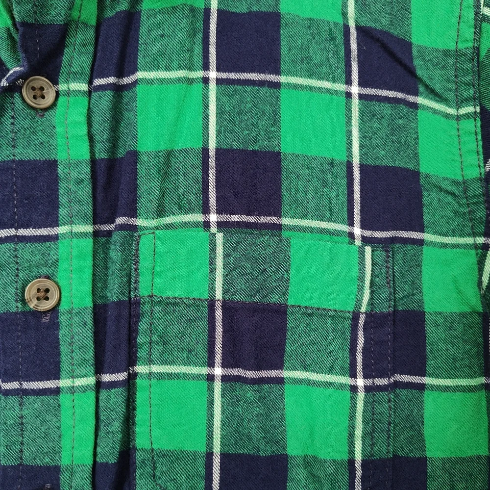 Cat & Jack Boys Green and Blue Checkered Flannel Shirt Size Large 12/14
